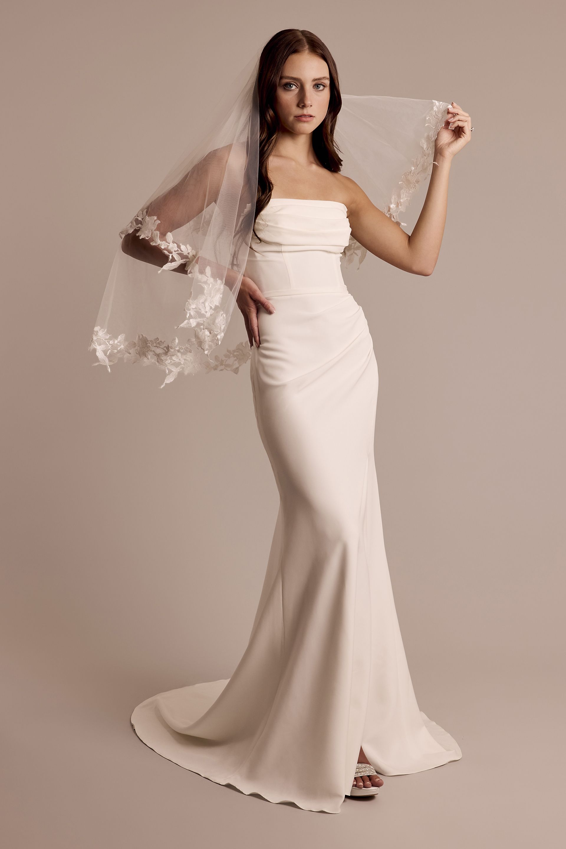 Two-Tier Leafy Lace Edge Mid-Length Veil | David's Bridal